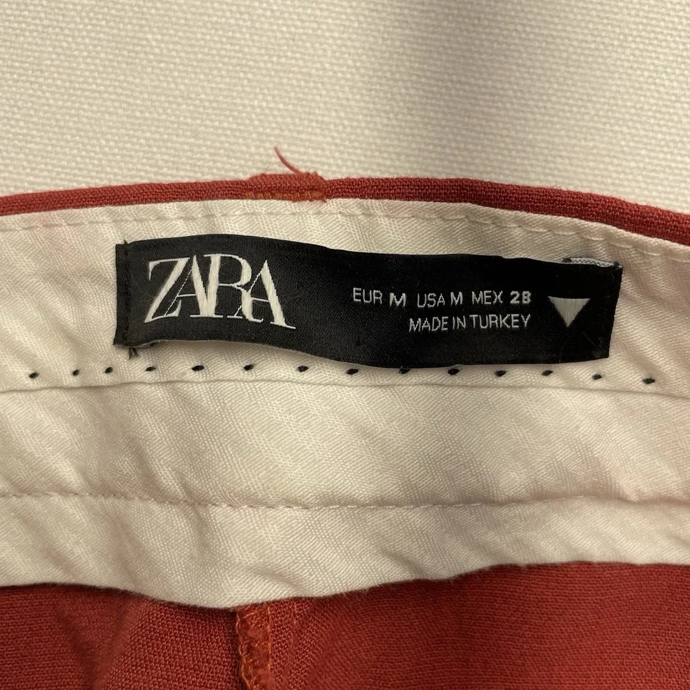 Zara Women's Linen‎ Blend Pants Medium Wide Leg Red